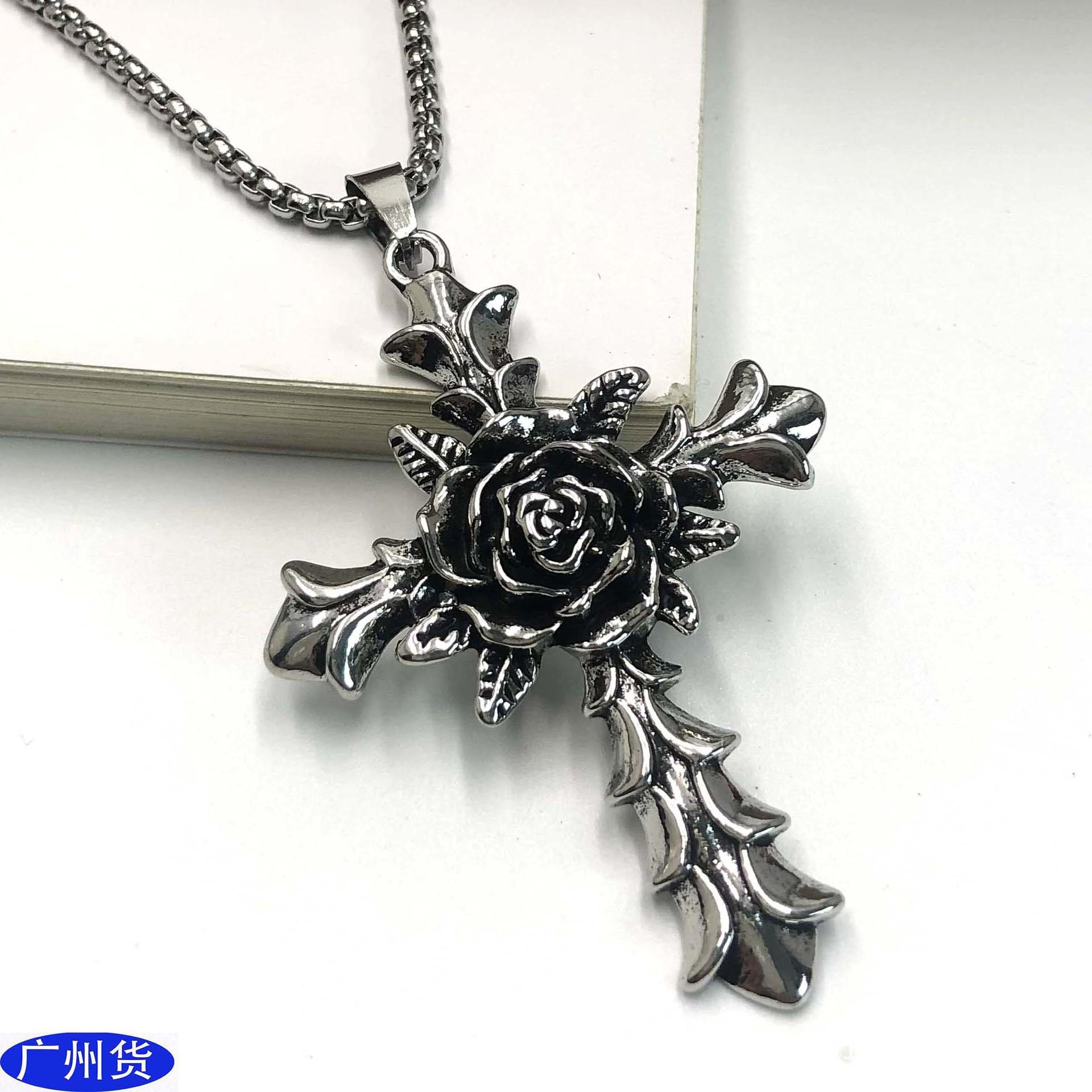 

Halloween Hip Hop Retro Rose Flower Pendant Necklace Long Necklace Sweater Chain