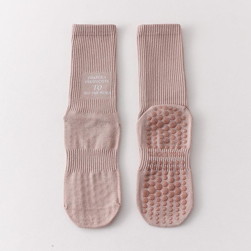 Womens Non Slip Professional Yoga Socks Dopamine Color Mid Calf Sock For Pilates Fitness Jumping Rope Running Dance Training Sports