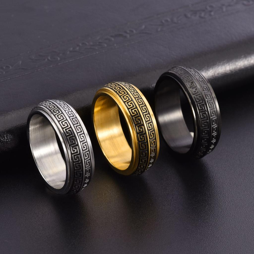 2026 Great Wall Pattern Men's Rotatable Return Pattern Ring Fashionable Trendy Men's Stress Relief Ring