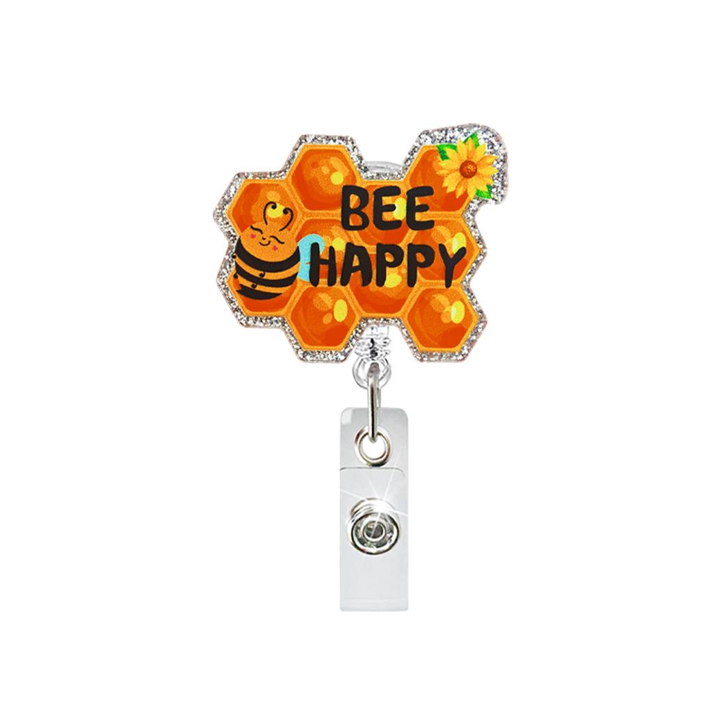 Glitter Acrylic Retractable Badge Reel Funny Nurse Teacher Id Badge Holder With Belt Clip Retractable Name Badge Reel For Worker