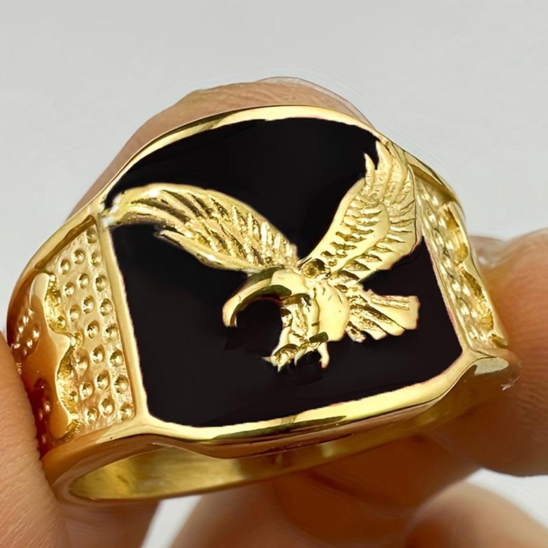 Huitan Vintage Eagle Rings for Men/Women Punk Hip Hop Unisex Jewelry Black Red Enamel Flying Eagle Biker Rings Daily Party Gift