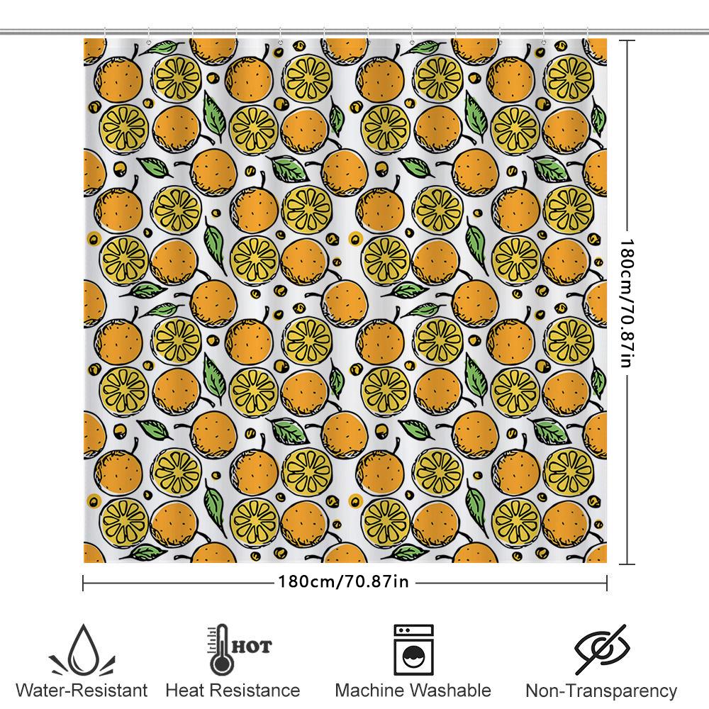 Orange Slice Shower Curtain Bathroom Decor With Citrus Fruits Pattern Waterproof Fabric For Home Bath Accessories In White