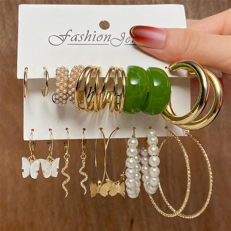 Colorful Resin Earrings Set  Pearl Hoop Candy Color Metal Mix Match 2024 New Style for Women Wedding Party Earrings