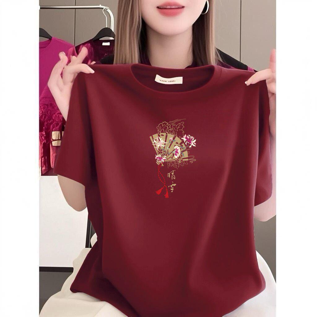 This Year’s Trendy Women's Printed Short-Sleeve Round Neck T-Shirt - Stylish, Youthful, Loose, Slimming, Casual Top