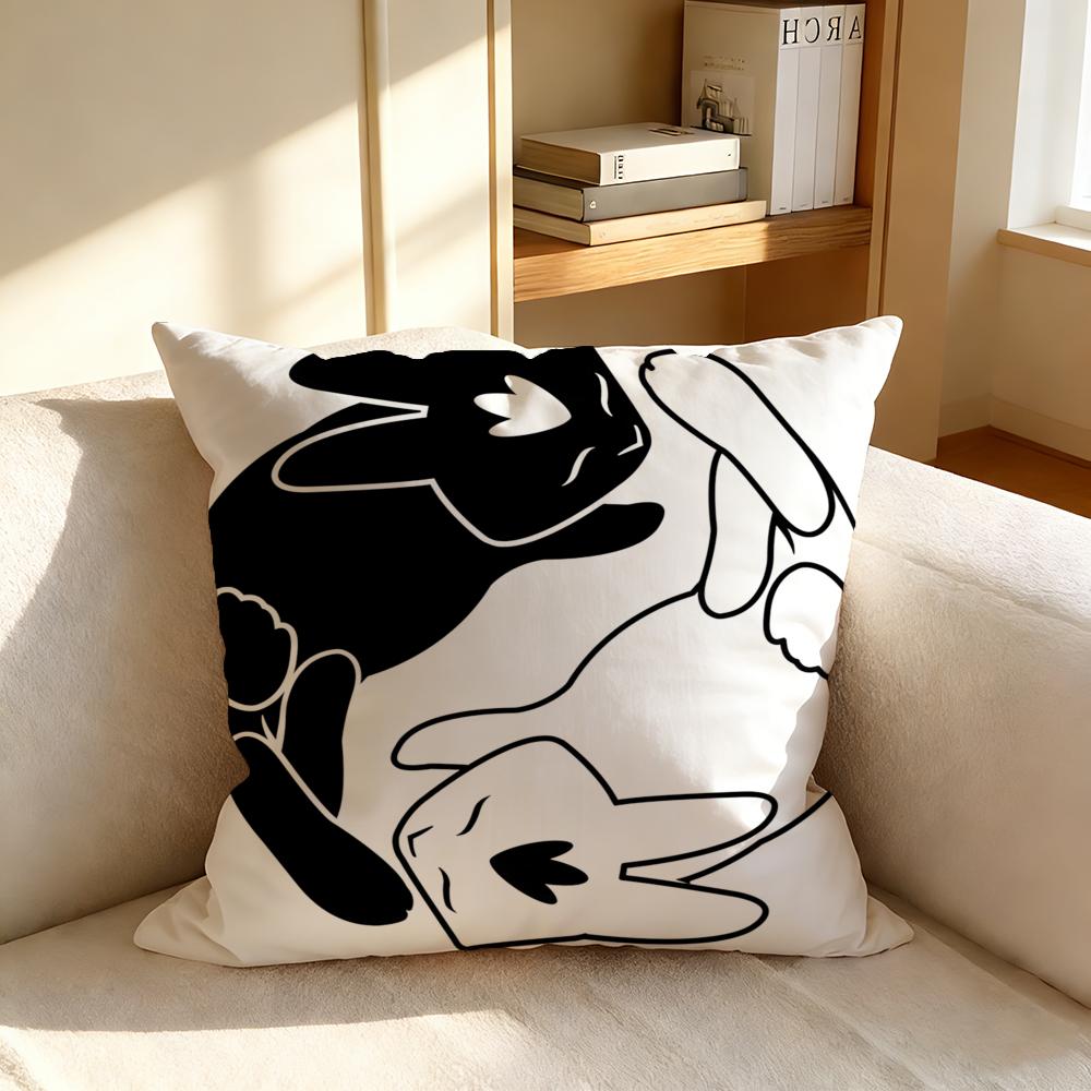 NNegative Space Rabbit Cushion Cover Nordic Style Natural Linen Pillow Cover Durable Washable Pillowcase for Home Bedroom Sofa