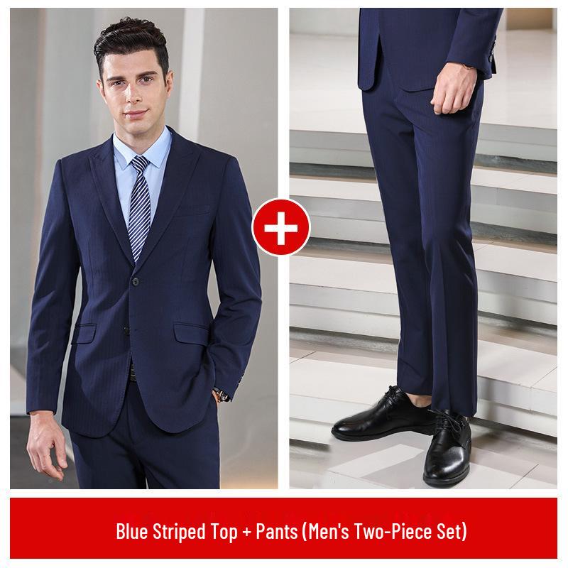 Unisex Professional Blue Suit Set for Civil Servant Interviews, Plus Size Available, Ideal for Hotel Work and Commuting.