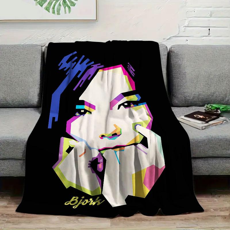 1Pc Bjork Print Flannel Blanket, High Quality Comfortable for All Seasons, Warmth and Comfort, Perfect for Christmas Gifts