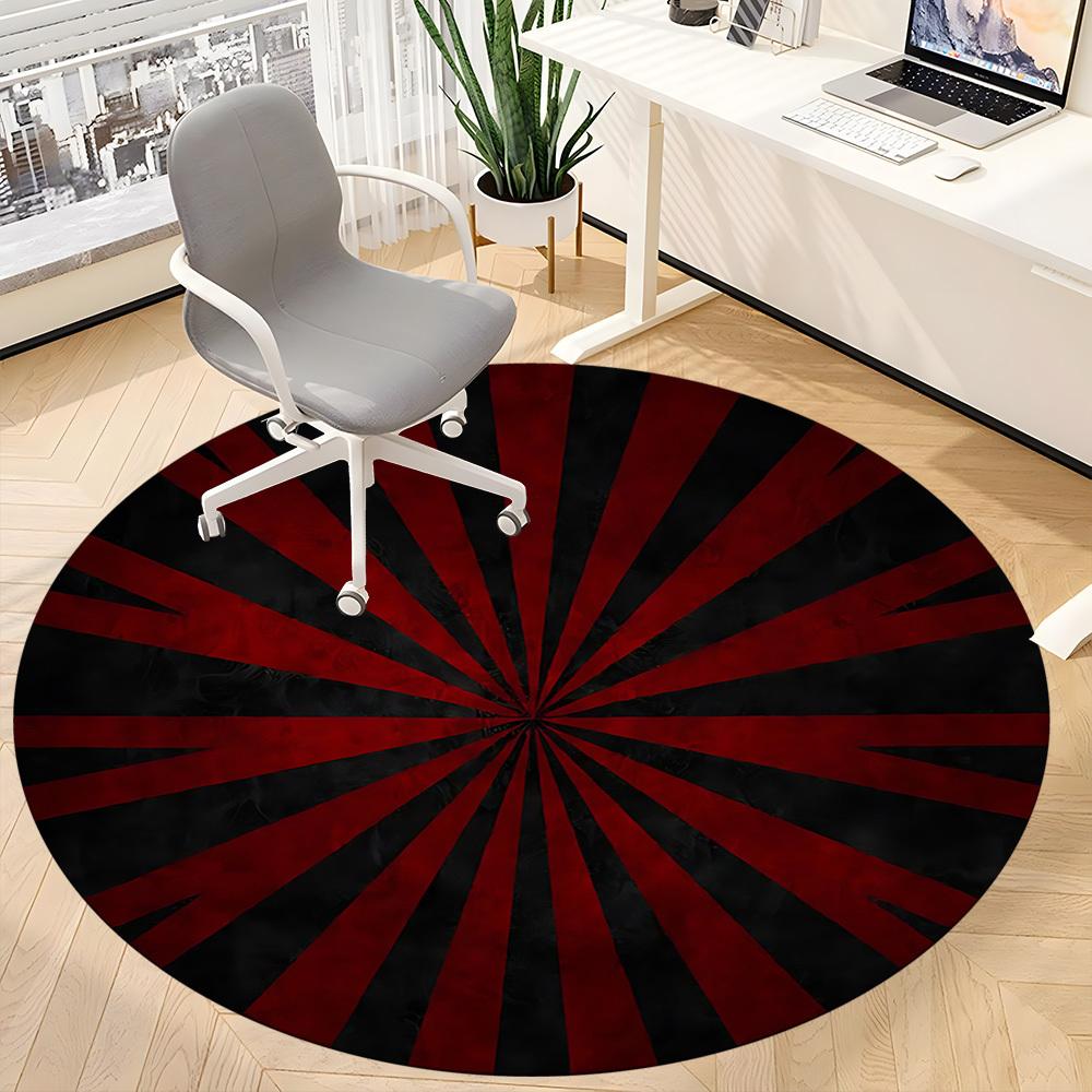 1PC Red Black Stripes Color Wheel Office Round Area Rug, Mat Suitable For Office, Under Office Chairs Bedroom Living Room Home Decor, Room Deco