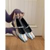 Sheepskin Version~ Genuine Leather French Retro Flat-bottomed Bow Light Mouth Single Shoes Women's New Silver Mary Jane Evening Shoes
