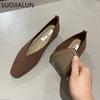 SUOJIALUN 2023 Spring New Brand Women Flat Shoes Round Toe Shallow Slip On Ladies Casual Ballet Shoes Soft Leather Eelgant Balle