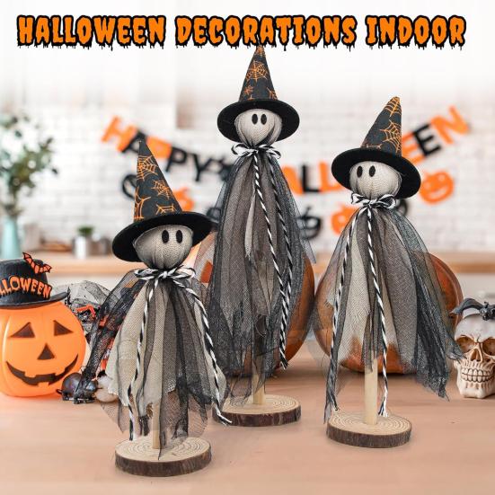 3Pcs/Set Halloween Ghost Decorations Rustic Centerpiece with Fabric Ghost Figures