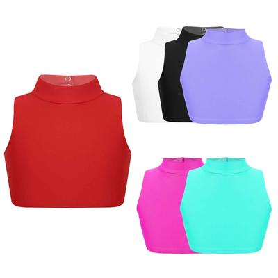 Girls Kids Mock Neck Criss-Cross Back Crop Tops Athletic Dance Sports Activewear