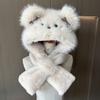 Cute Bear Ears Will Move Plush Hat, Scarf Integrated Women'S Winter Thickened Warm And Cold Ear Protection Lei Feng Hat