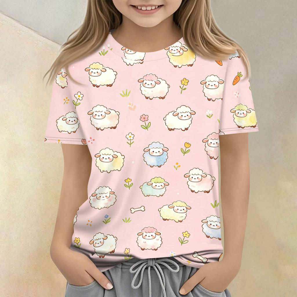 Kids Animal Print Crew Neck Short Sleeve Casual Loose Fit T Shirt Top for Children Boys Girls Summer Wear