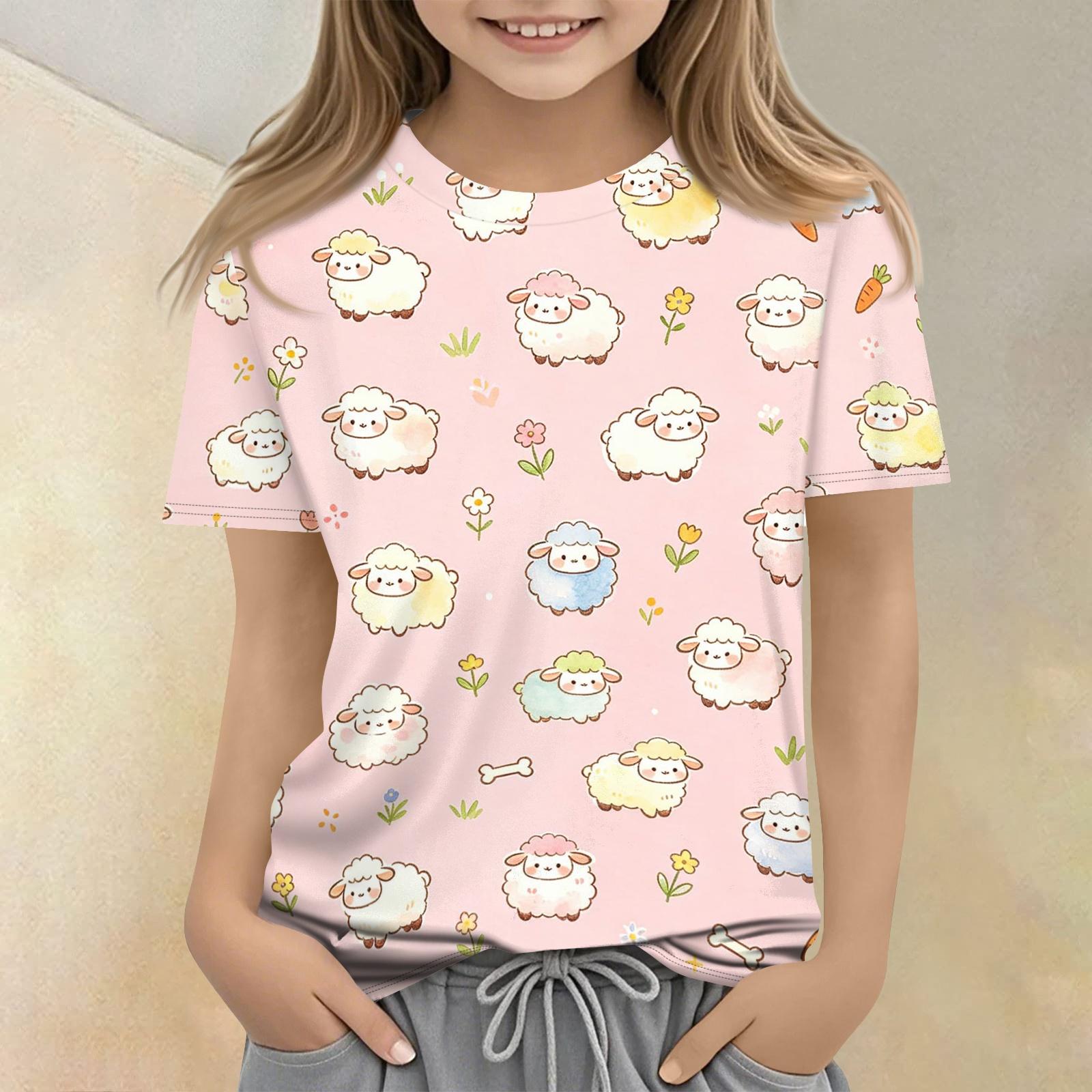 

Kids Animal Print Crew Neck Short Sleeve Casual Loose Fit T Shirt Top for Children Boys Girls Summer Wear 140 бежевый