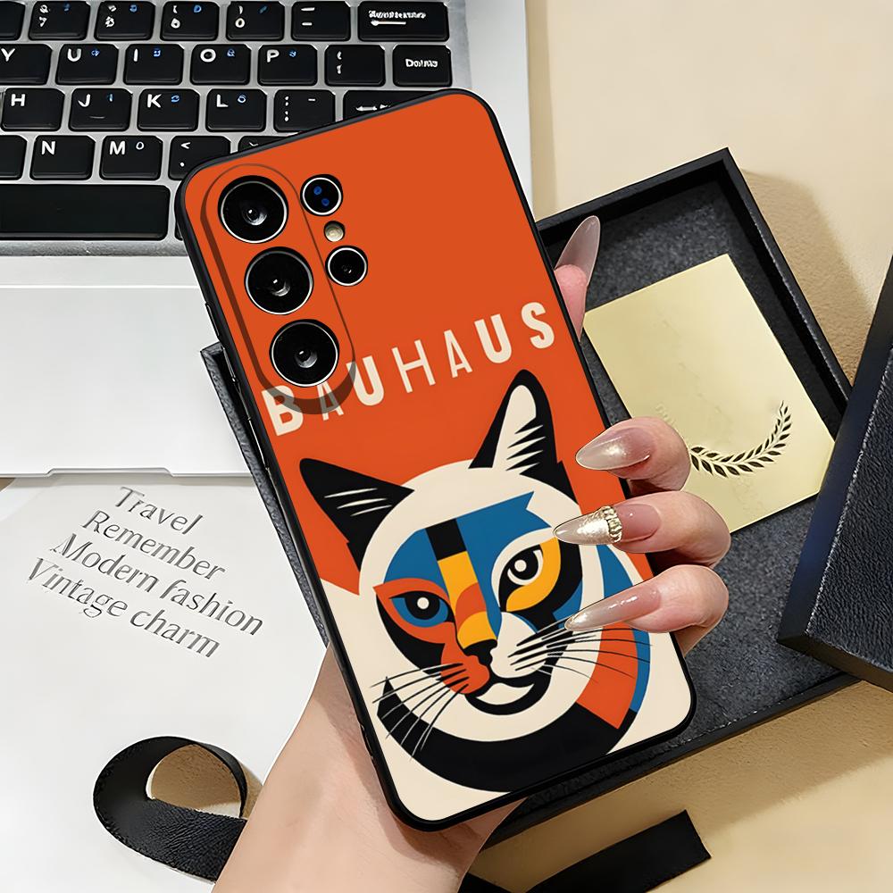 Abstract Bauhaus-style Phone Case For Samsung S26 S25 S24 FE S23 S22 S21 Plus S20 Ultra Note20Ultra Black Soft Shell