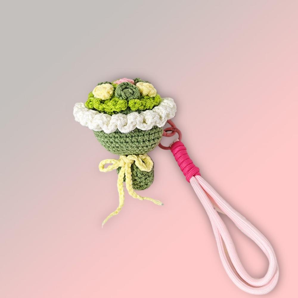 Valentine'S Day Keychain Elegant Hand-Knitted Flower Keychain Rose Bouquet Pendant Charming Mini Flower Ornament For Bag Hanging