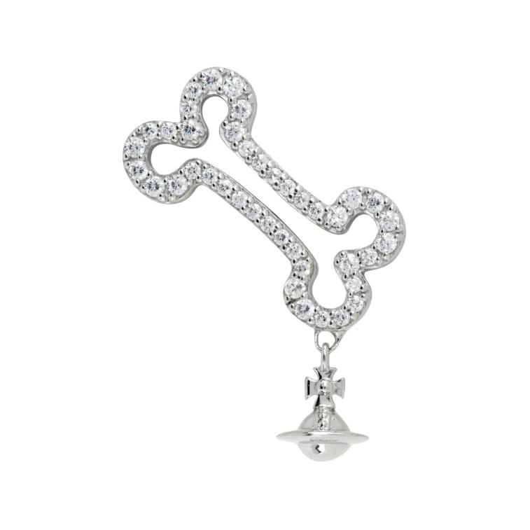 Vivienne Westwood Linden Bourne Stud Single Pure Silver Small Bone Crystal Earring Men earrings 6201037R01P102 Basic Packaging-Dust Bag+Box