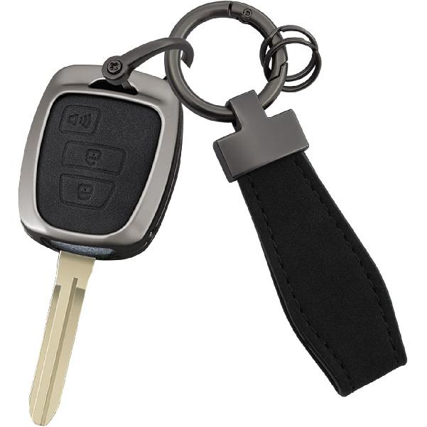 HIBEYO Key Fob Cover Compatible with Toyota RAV4 2018 Cambridge 2016 Tacoma BIOS Primera Hilary Avatar Accessories 3 Button Leather& Zinc Alloy Key 3 Button B Type black
