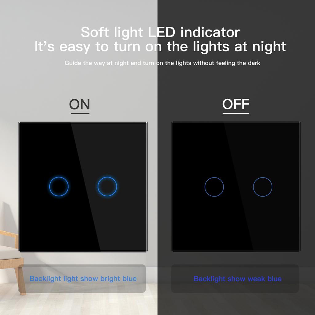 BSEED 1/2/3Gang Single Wall Touch Switches Double Triple Light Switches 1/2/3Way Multiple Control For Stairs Bedroom EU Standard