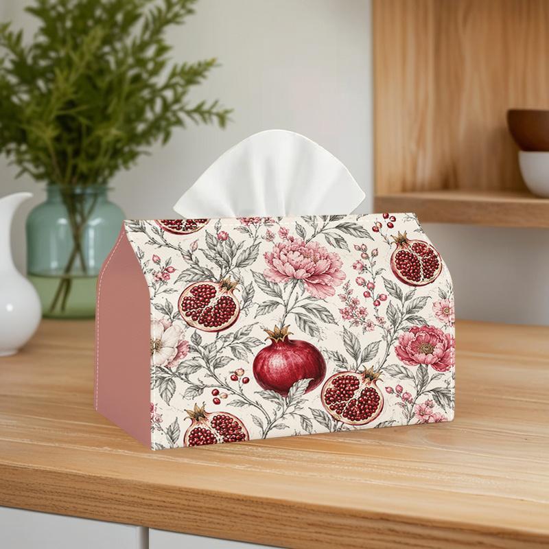 2D Flat, 1pc 2D Flat, Oversized Pomegranate Floral Style Home Decor, Wedding Arrangement, Holiday Gift, Tissue Box, Polyester Material, 2D Flat