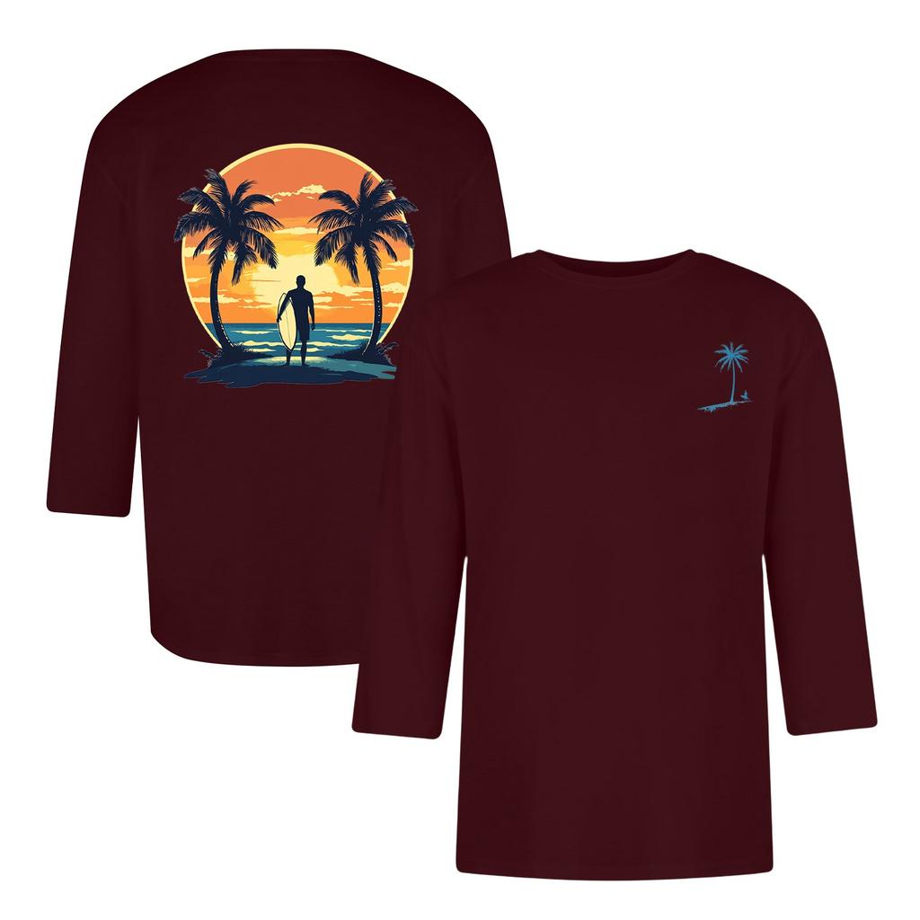 Men's Casual and Fashionable Printed Collar Three-quarter Sleeve Top T-shirt