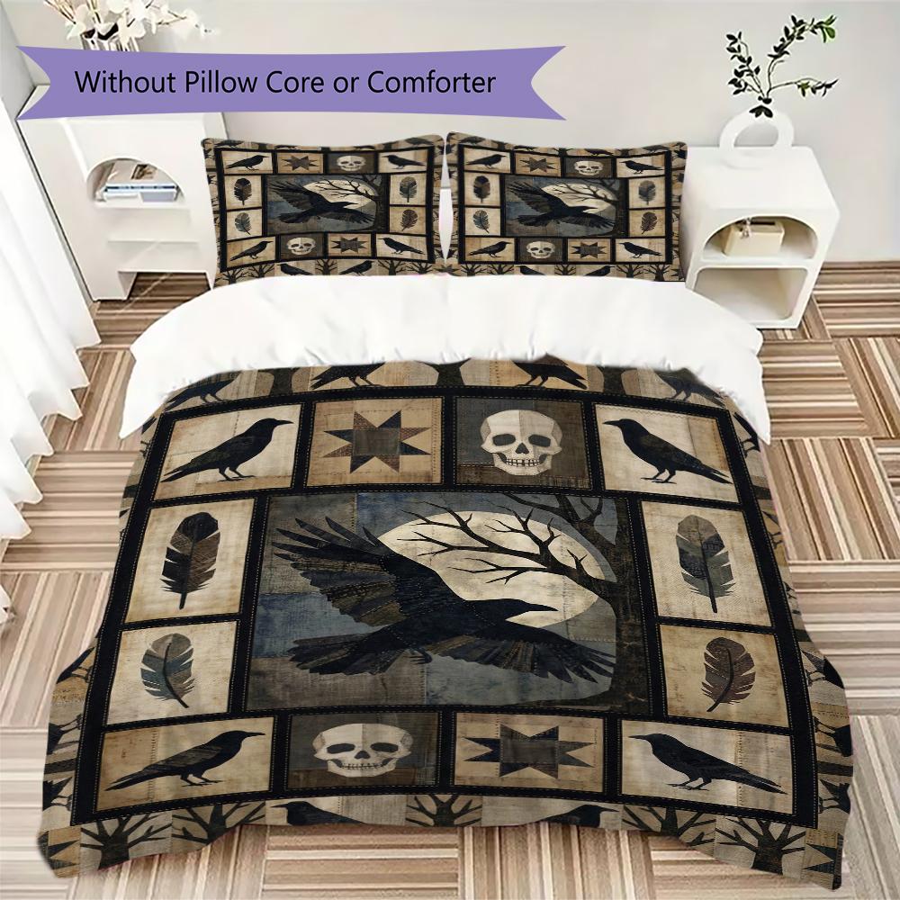 Decorazione Corvo Pattern Set Copripiumino Copripiumino Federa Decorazione Casa Regalo di Compleanno (1 * copripiumino + 2 * federe senza imbottitura)51