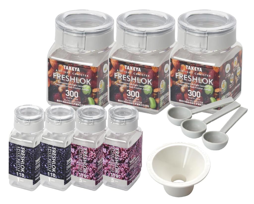Official Takeya Original Spice Bottle 110ml Spice Bottles and Two Spice 3 300ml Storage 3 Small and 1 FRESHLOK Perfect for Potato and TAKEYA Freshlock