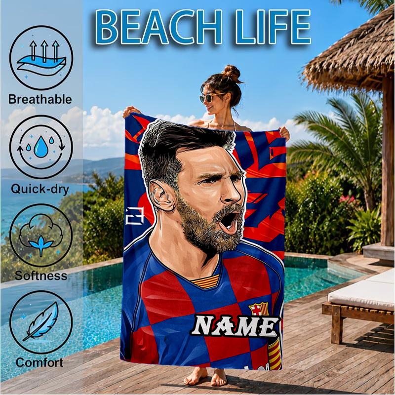 Custom Name Me-ssi football Beach Towel Microfiber Beach Towel, Lightweight and Quick-Dry, for Summer Travel, Swimming Pool Gift