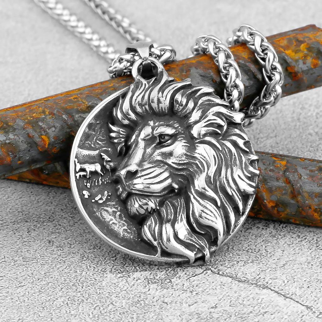 Stainless Steel Viking Lion Necklace Nordic Odin Amulet Pendant for Men Fashion Jewelry Party Accessories