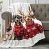 1 Christmas Dachshund Reindeer Horns Flannel Blanket - Cozy and Warm, Great for Sofa, Bed, Travel, Camping and Office Decoration