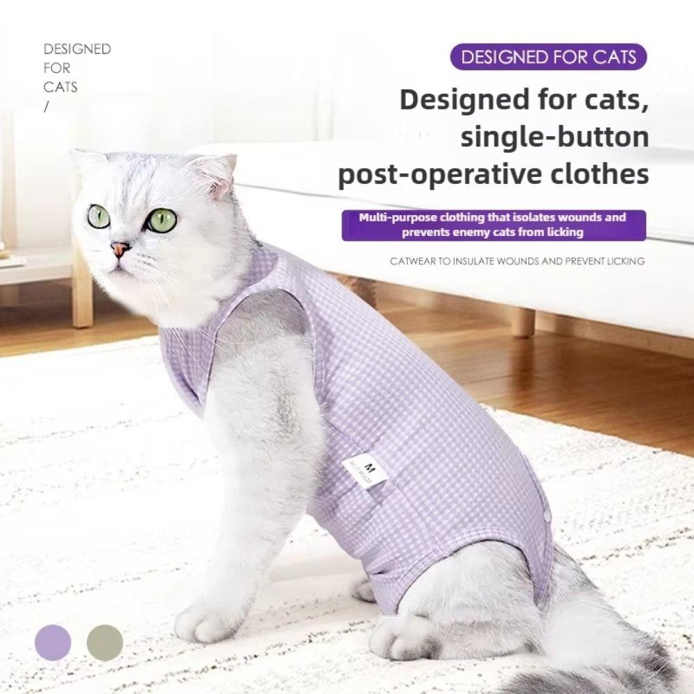 Breathable Pet Recovery Suit High Elastic Adjustable Cat Sterilization Clothes Easy To Wear Classic Sweet Plaid Weaning Jumpsuit