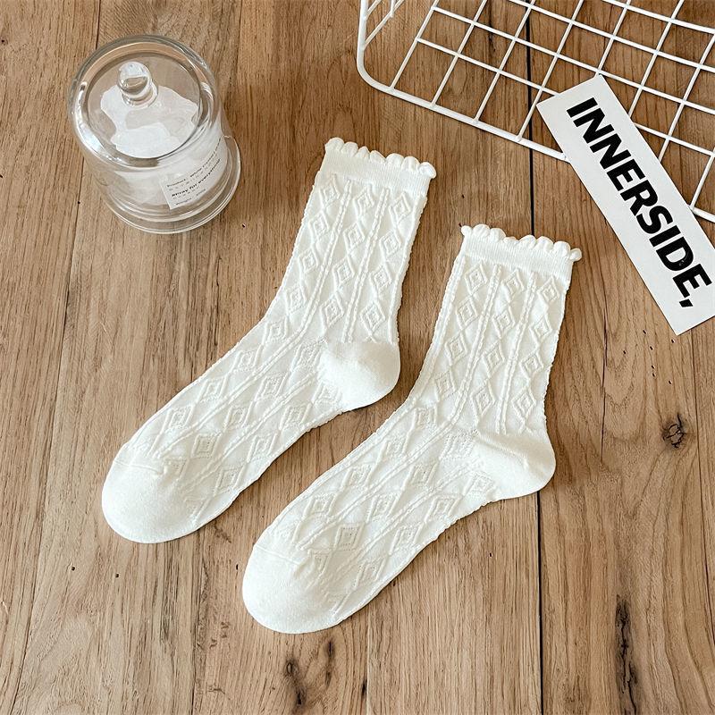 Female Summer Thin Pure Color Sweet Lace In The Tube Stack Socks