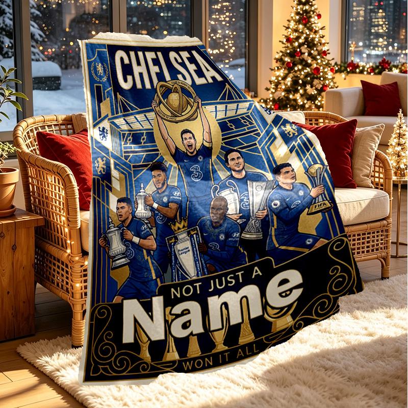 Custom Name Personalized Chelsea Football Club Print Blanket, Home Decor, Bedroom, Sofa, Camping, Couch, Gifts for Birthday Christmas