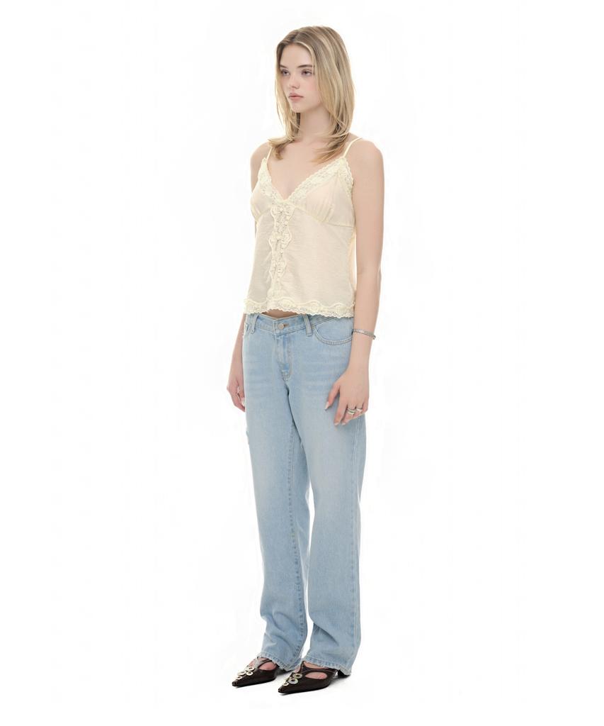 TOOMUCHTAX Lace Slip Sleeveless Top Yellow