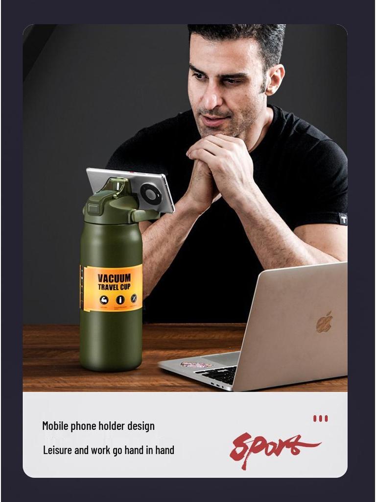 304 Stainless Steel Large Capacity Vacuum Insulated Sports Bottle with Handle and Dual Drink Lids for Outdoor Activities