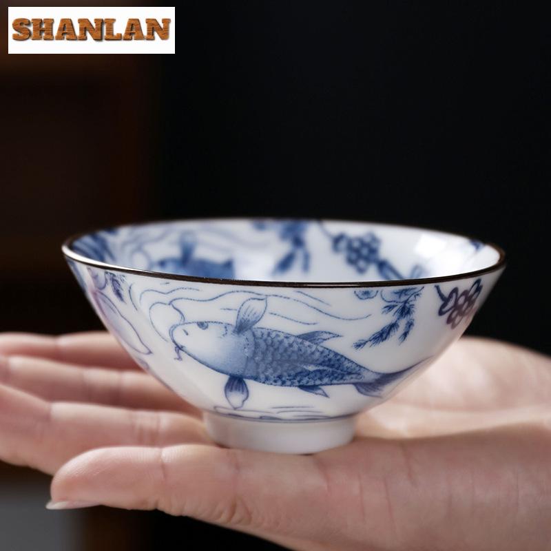 Chinese Blue and White Porcelain Teacup Hand-painted Teaset Small Tea Bowl Flower Tea Cups Cha Accessories Drinkware Wholesales