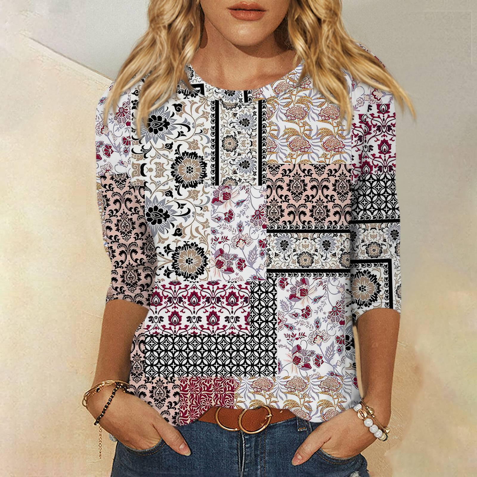 

Рубашки с рукавом 3/4 для женщин, футболки с графическим принтом, блузки, повседневные базовые топы, пуловеры M хаки