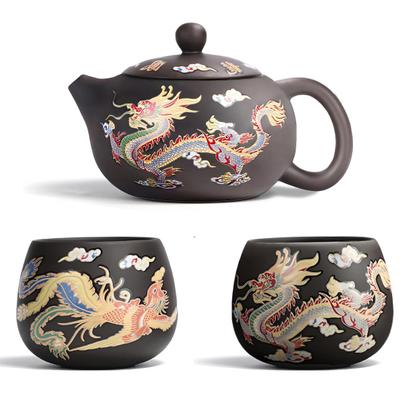 Tea Set Hand-made Dragon And Phoenix Color-changing Purple Clay Teapot Zisha Tea Kettle Premium Mineral Sand Tea Brewing Kit Handcrafted