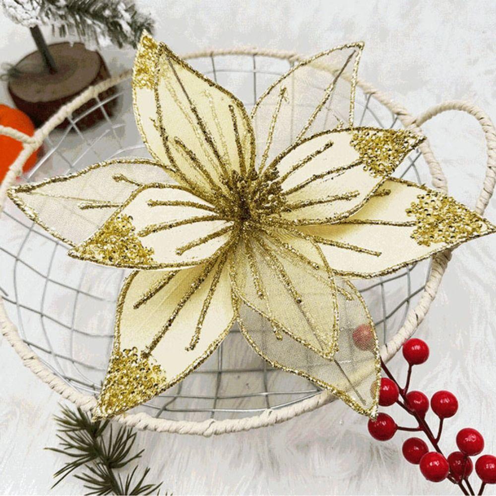 Sparkling Artificial Poinsettia Flower DIY Simulation Flowers Sequins Flower  Wedding Decoration