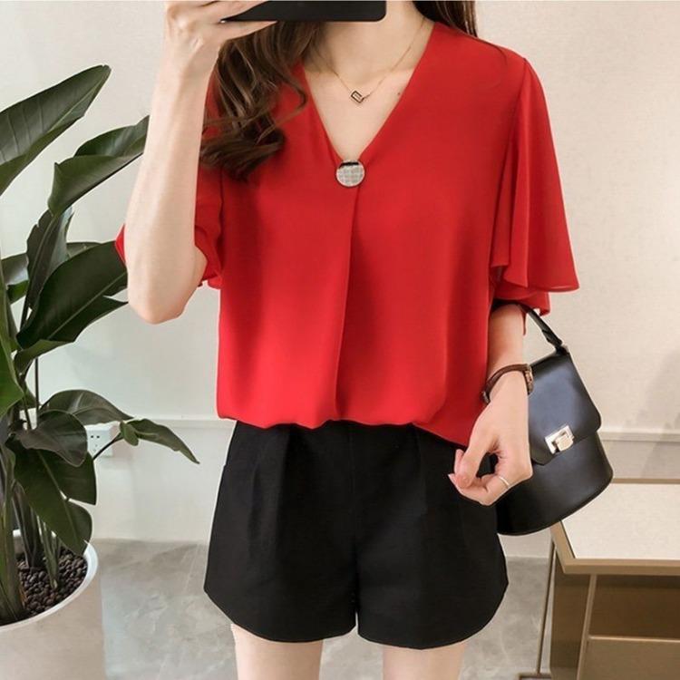 Summer Women's Large Half Sleeve Chiffon Shirt Short Sleeve Loose Top
