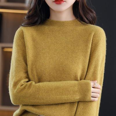Maglieria da Donna Autunno e Inverno Maglia a Collo Semi-Alto Top Maglietta Base Maglione Pullover a Tinta Unita