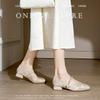 New Chinese Square Head Thick Heel Single Shoes Women's Spring New Shallow Mouth One-word Buckle Mary Jane Shoes Large Size Women's Shoes