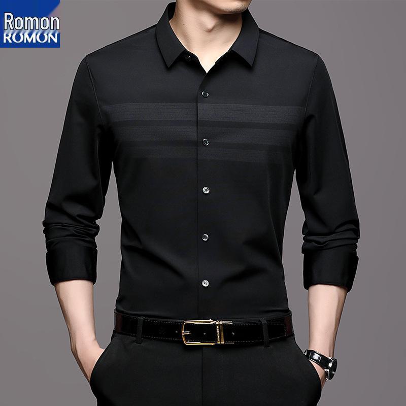 Romon Herren Maulbeerseide Langarm Nahtloses Knitterfreies Business Casual Hemd