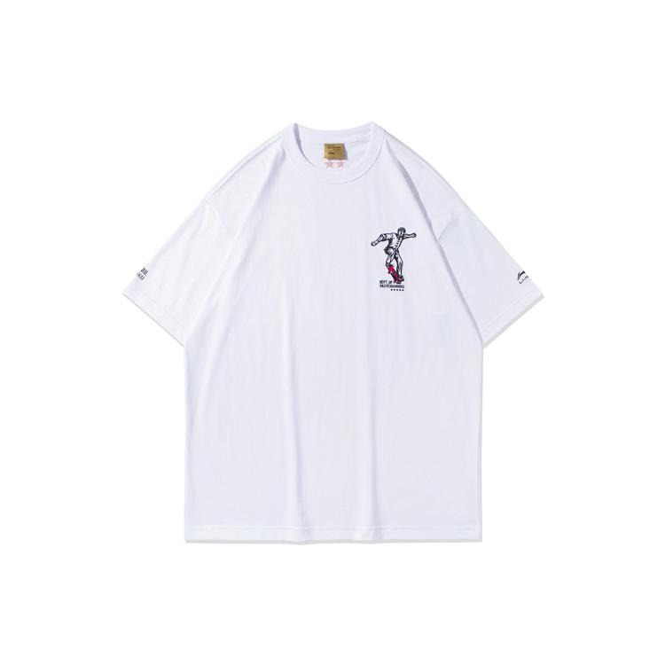 Li Ning T Shirts Men's White Crew Neck Moderate Straight Fit AHSR613-2