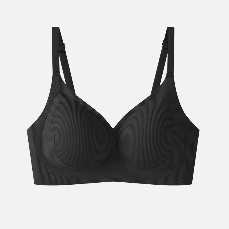 

Бесшовное нижнее белье женское тонкое удобное и дышащее маленькая грудь собирает и приподнимает желеобразный мягкий поддерживающий антипровисающий бюстгальтер без стального кольца 2XL чёрный