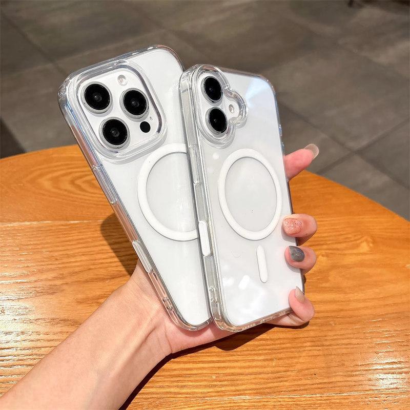 HD Clear Acrylic Magnetic Case For iPhone 16 Pro Max Plus For Magsafe Wireless Charging Cover With Camera Control Button Protect