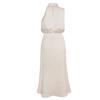 Stehkragen Neckholder ärmellose Taille enges Damenkleid Glattes Satin Midi-Abendkleid mit lockerem Saum