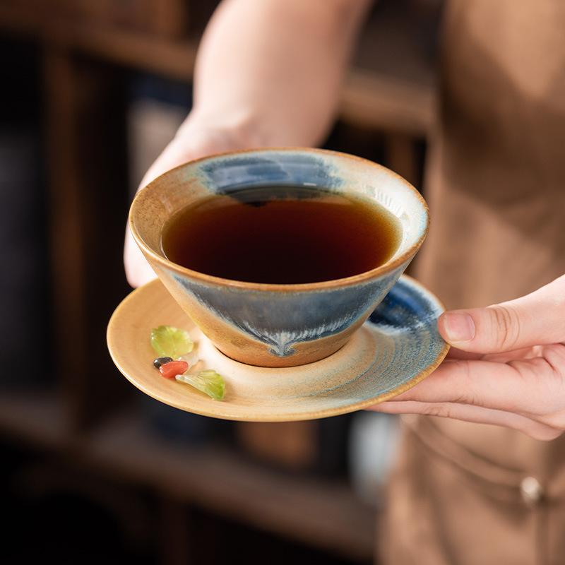 Retro Style Ceramic Cup Coarse Pottery Ceramic Cup Creative Flying Saucer Coffee Cup Saucer Set