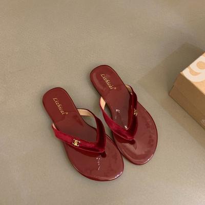 Infradito di Lusso in Velluto Donna Design di Marca Velluto Rosso Intenso Pantofole Sandali Bassi a Dita Estive Casual